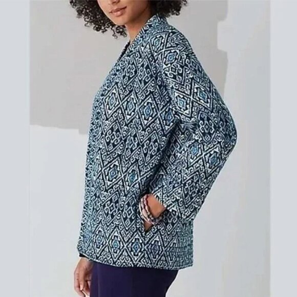 J. Jill Pure Jill open front ikat print quilted cotton jacket - Picture 1 of 8